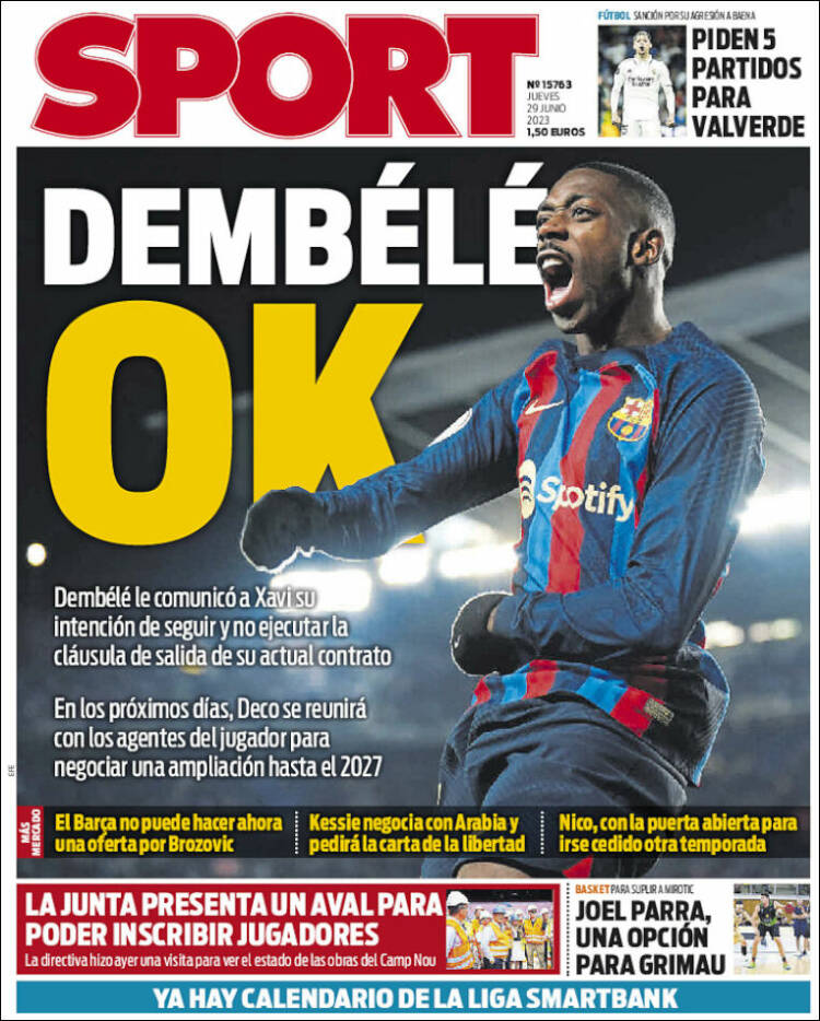 Portadas Deportivas Jueves 29/6/2023 Portadas Deportivas Jueves 29/6/2023