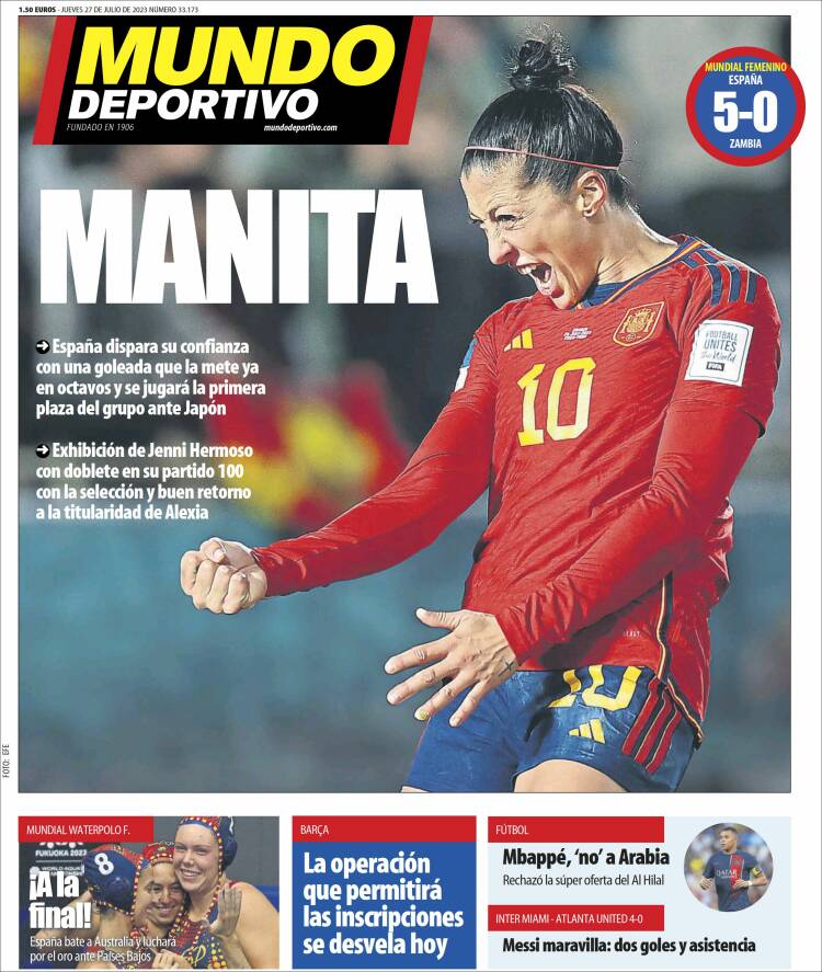 Portadas Deportivas Jueves 27/7/2023 Portadas Deportivas Jueves 27/7/2023