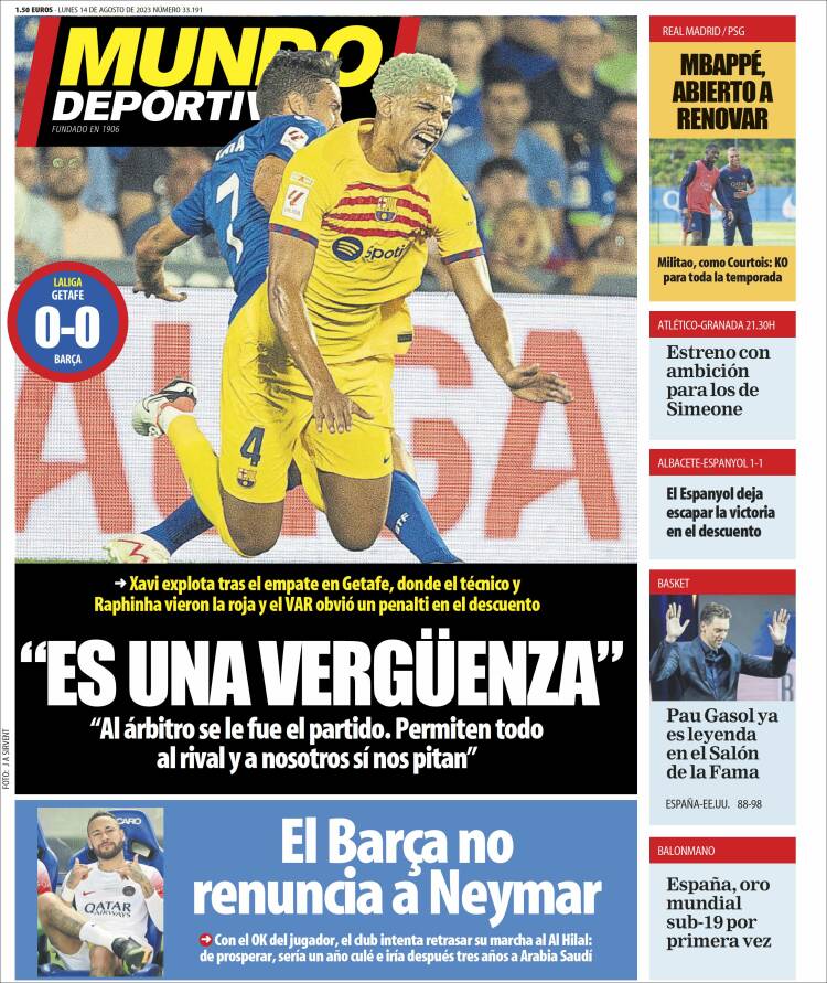 Portadas Deportivas Lunes 14/8/2023 