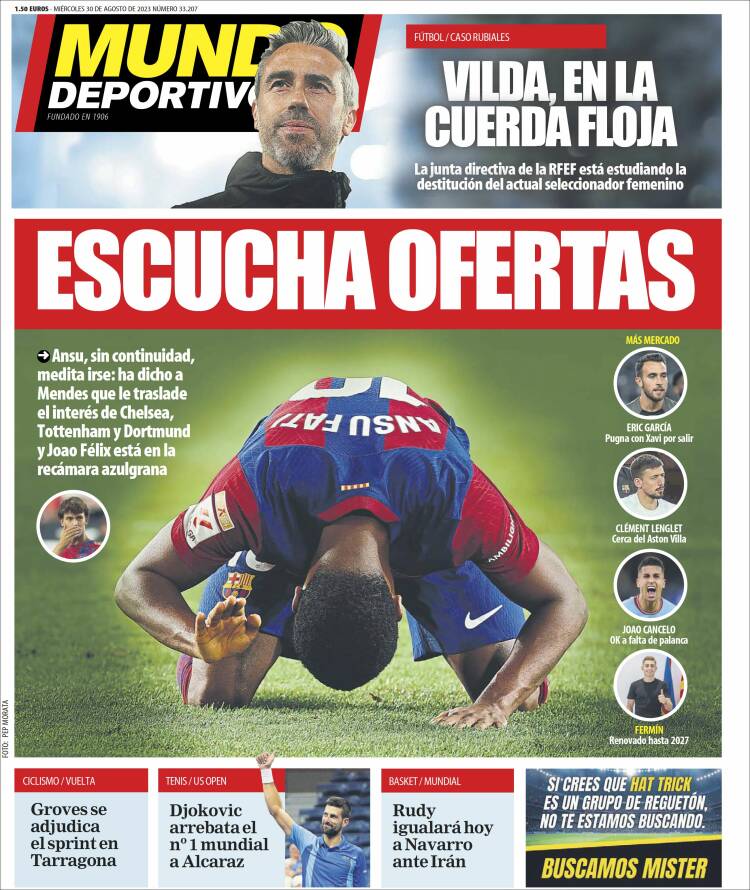 Portadas Deportivas Miércoles 30/8/2023