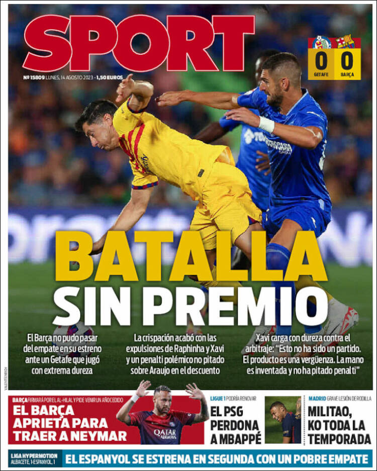 Portadas Deportivas Lunes 14/8/2023 