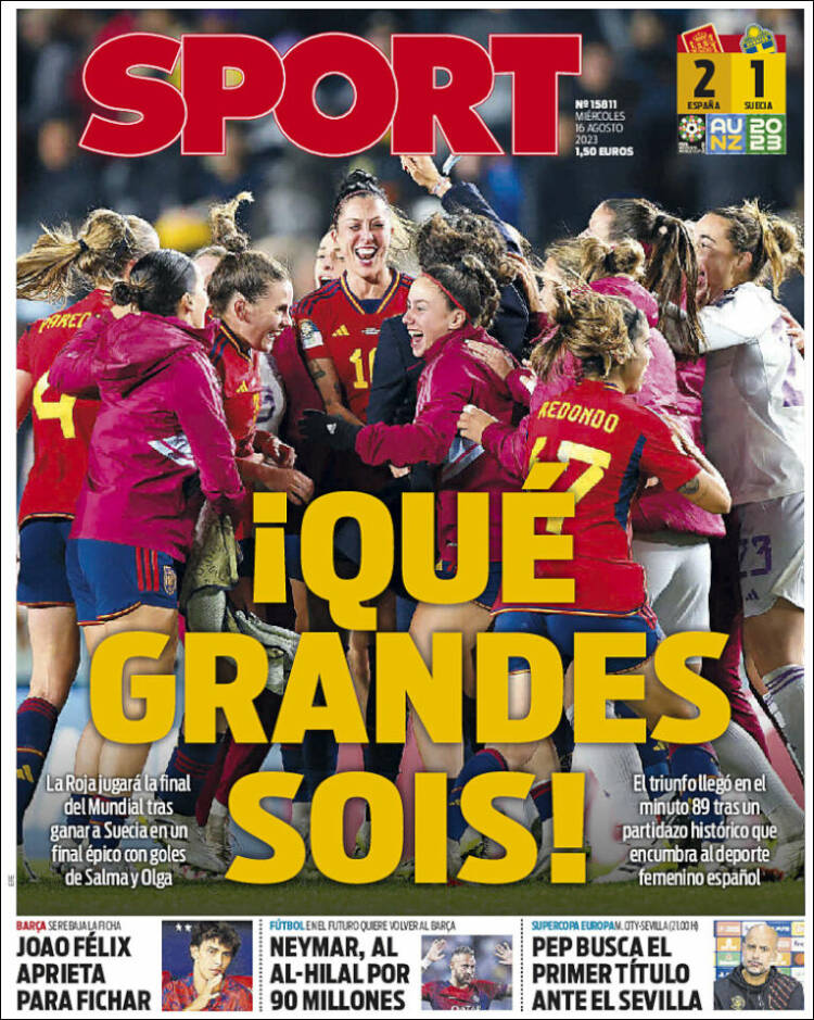 Portadas Deportivas Miércoles 16/8/2023 Portadas Deportivas Miércoles 16/8/2023