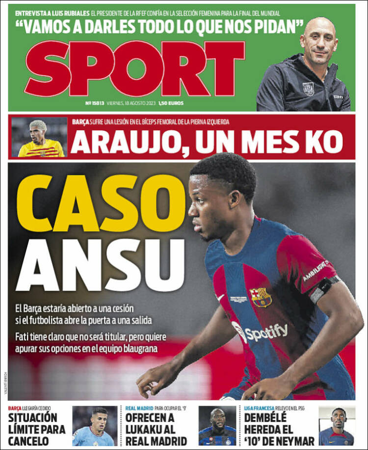 Portadas Deportivas Viernes 18/8/2023 Portadas Deportivas Viernes 18/8/2023