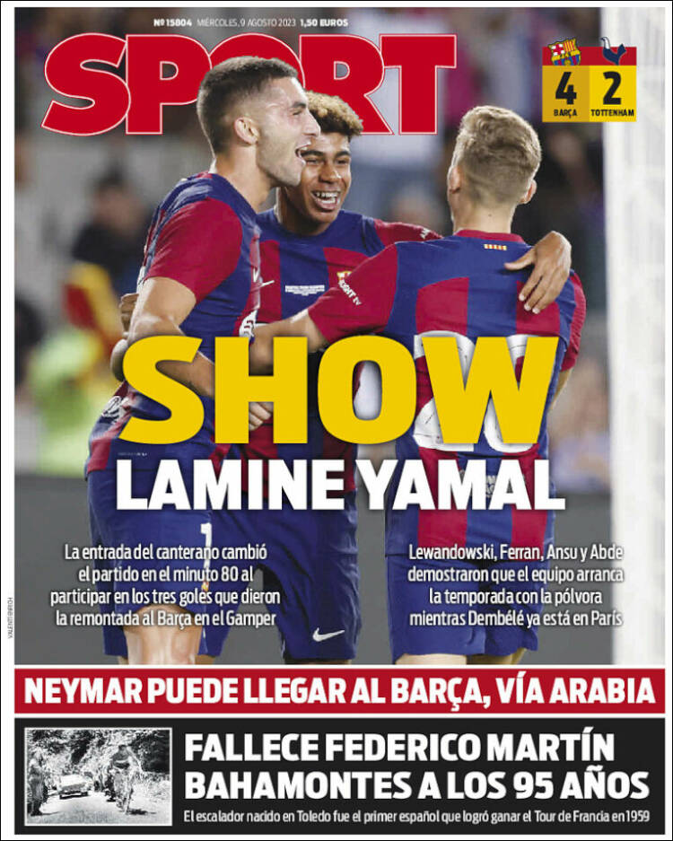 Portadas Deportivas Miércoles 9/8/2023