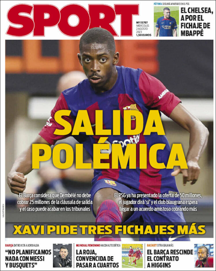 Portadas Deportivas Miércoles 2/8/2023 Portadas Deportivas Miércoles 2/8/2023