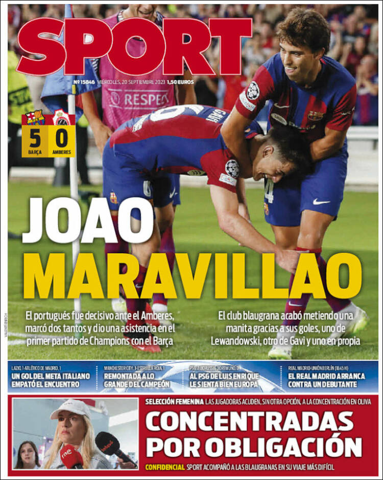 Portadas Deportivas Miércoles 20/9/2023 Portadas Deportivas Miércoles 20/9/2023