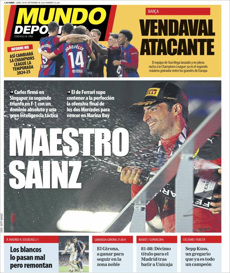 Portadas Deportivas Lunes 18/9/2023