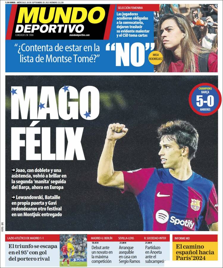 Portadas Deportivas Miércoles 20/9/2023 Portadas Deportivas Miércoles 20/9/2023