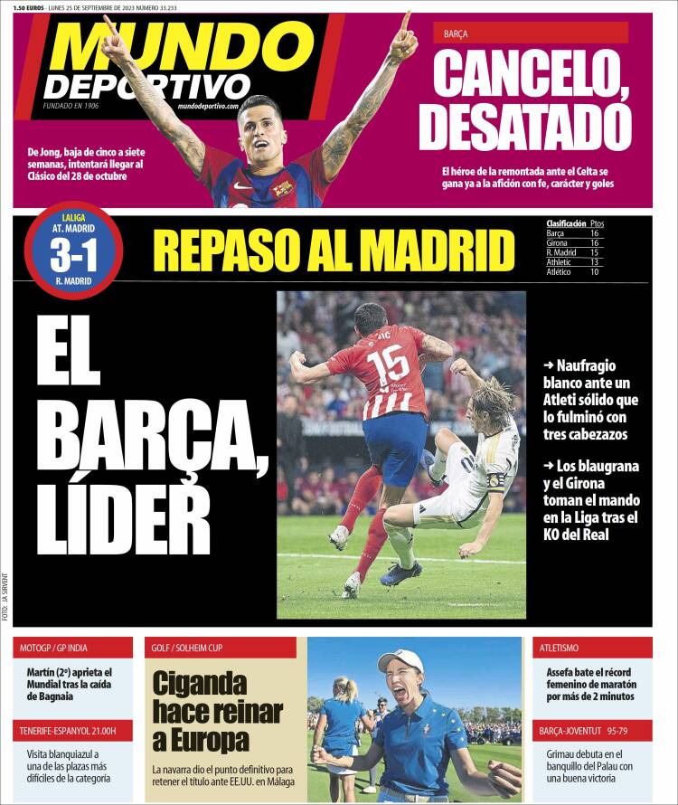 Portadas Deportivas Lunes 25/9/2023 Portadas Deportivas Lunes 25/9/2023