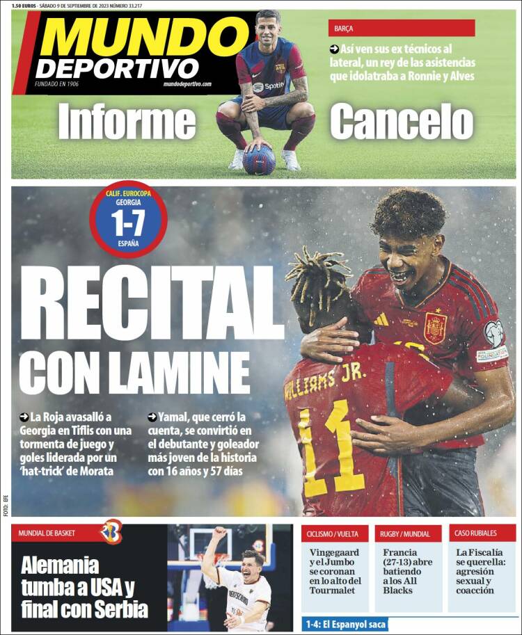 Portadas Deportivas Sábado 9/9/2023