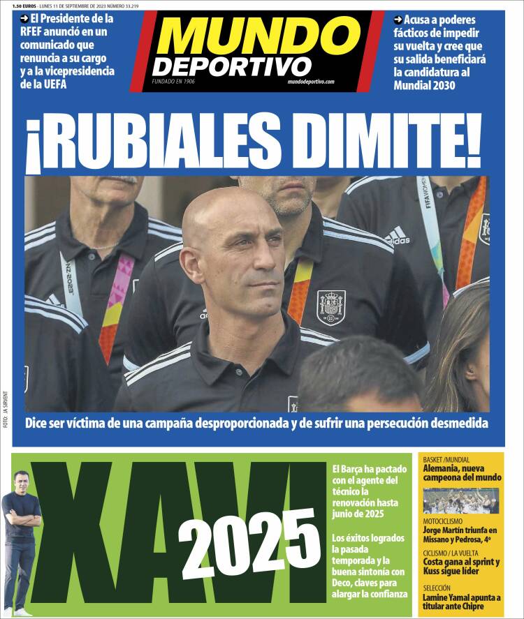 Portadas Deportivas Lunes 11/9/2023 