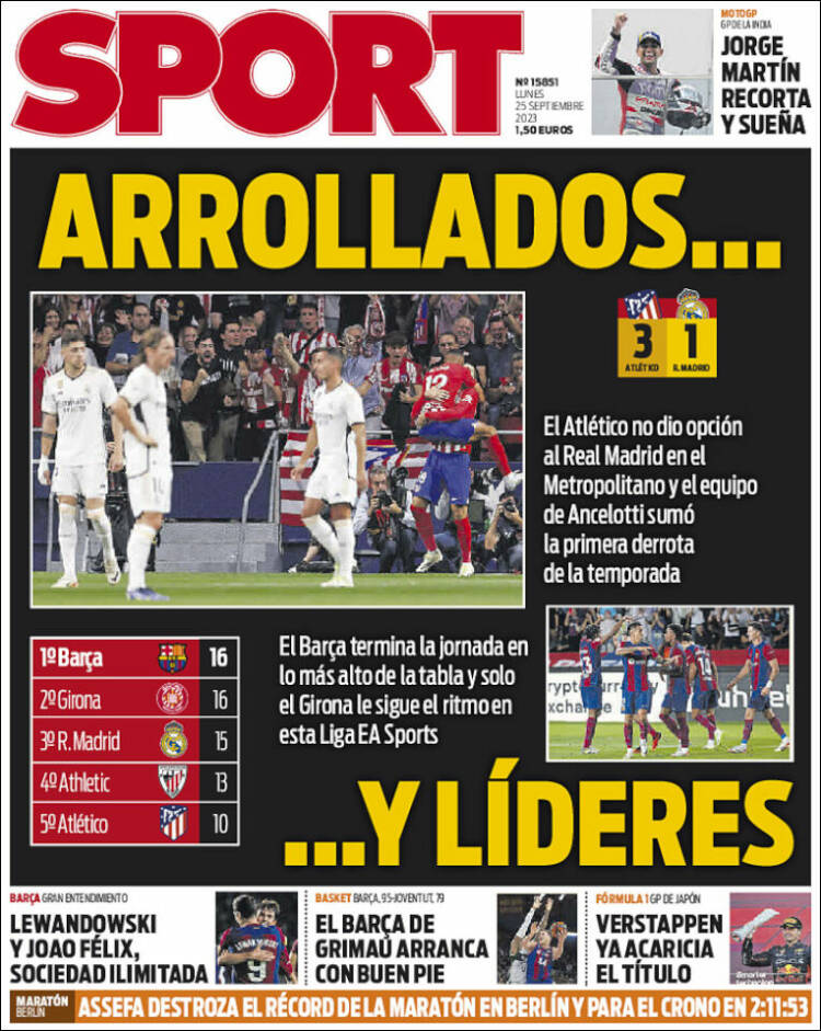 Portadas Deportivas Lunes 25/9/2023 Portadas Deportivas Lunes 25/9/2023