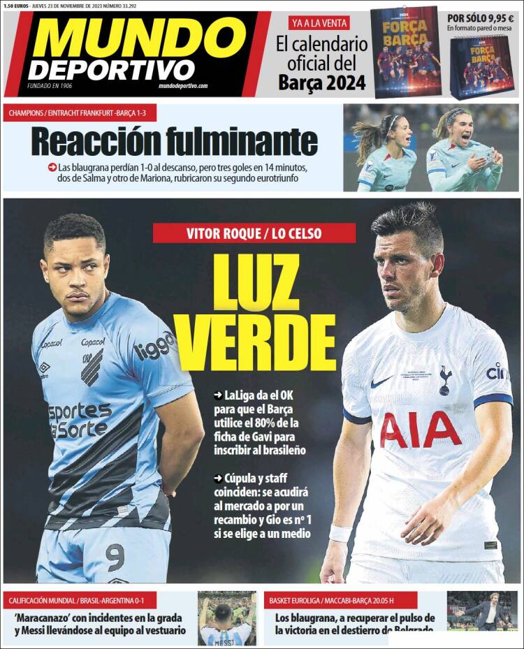Portadas Deportivas Jueves 23/11/2023 Portadas Deportivas Jueves 23/11/2023