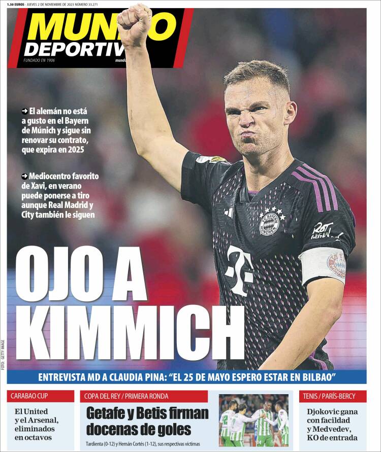 Portadas Deportivas Jueves 2/11/2023