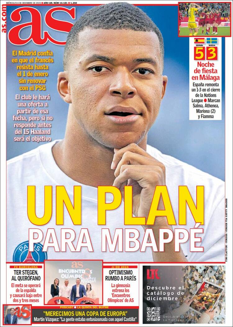 Portadas Deportivas Miércoles 6/12/2023