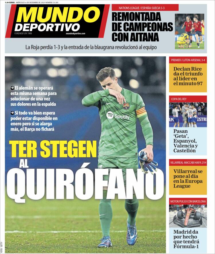 Portadas Deportivas Miércoles 6/12/2023