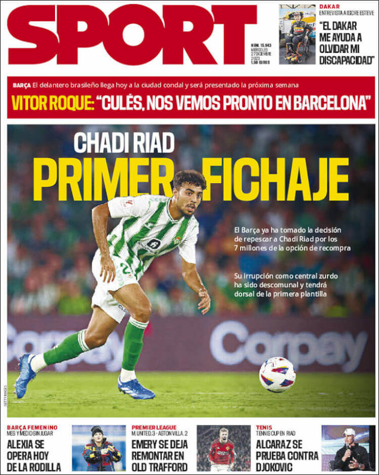 Portadas Deportivas Miércoles 27/12/2023 