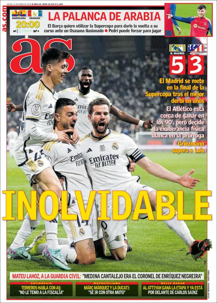 Portadas Deportivas Jueves 11/1/2024