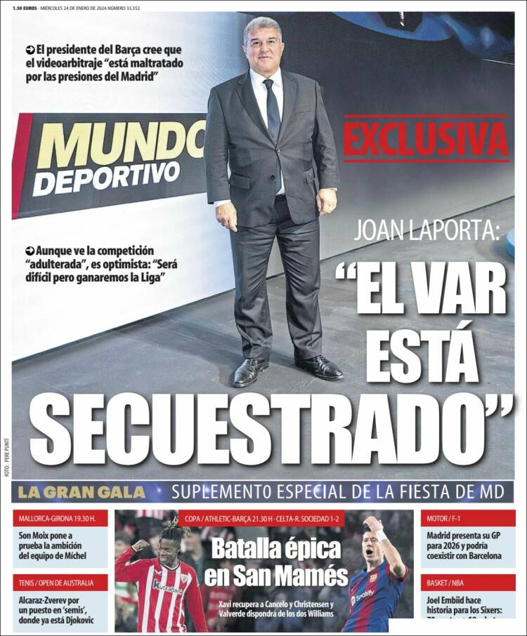 Portadas Deportivas Miércoles 24/1/2024 Portadas Deportivas Miércoles 24/1/2024