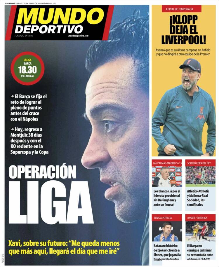 Portadas Deportivas Sábado 27/1/2024