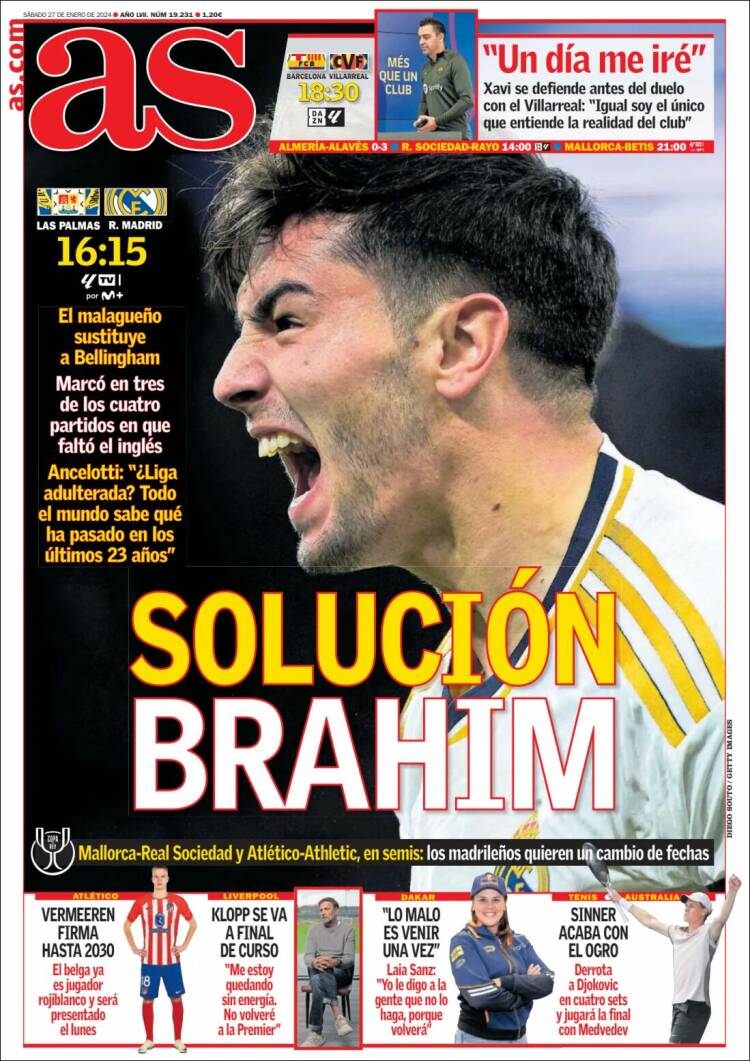 Portadas Deportivas Sábado 27/1/2024