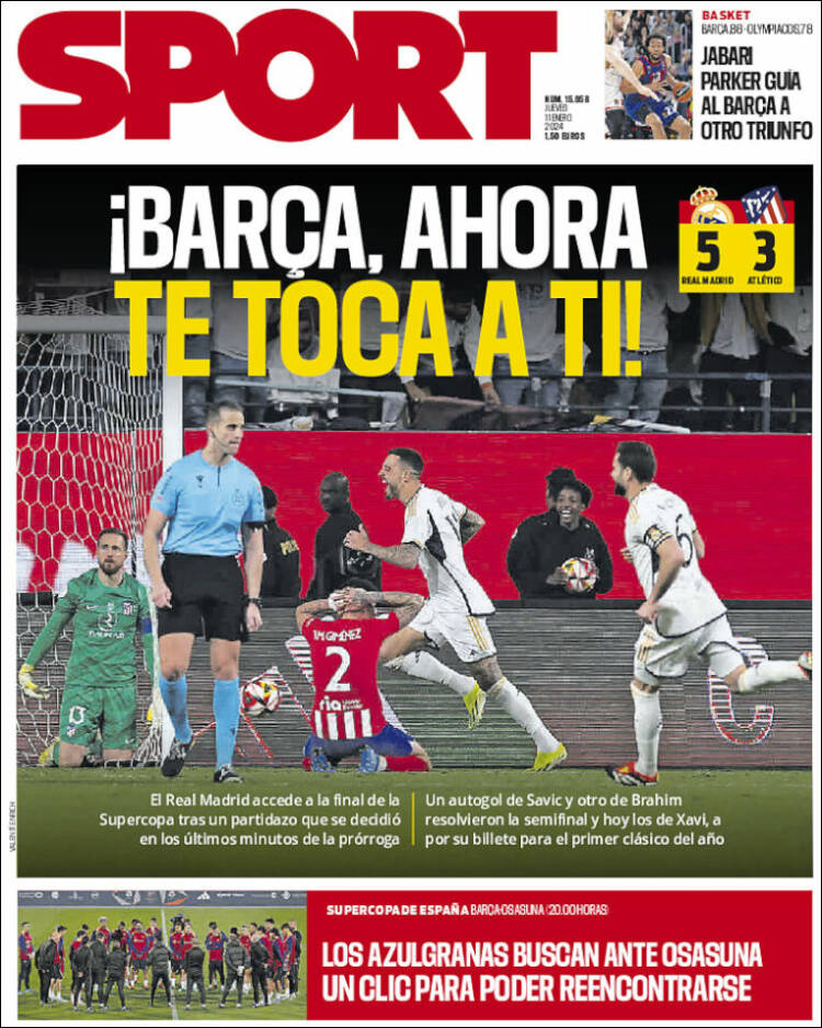 Portadas Deportivas Jueves 11/1/2024