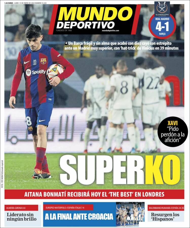 Portadas Deportivas Lunes 15/1/2024 Portadas Deportivas Lunes 15/1/2024