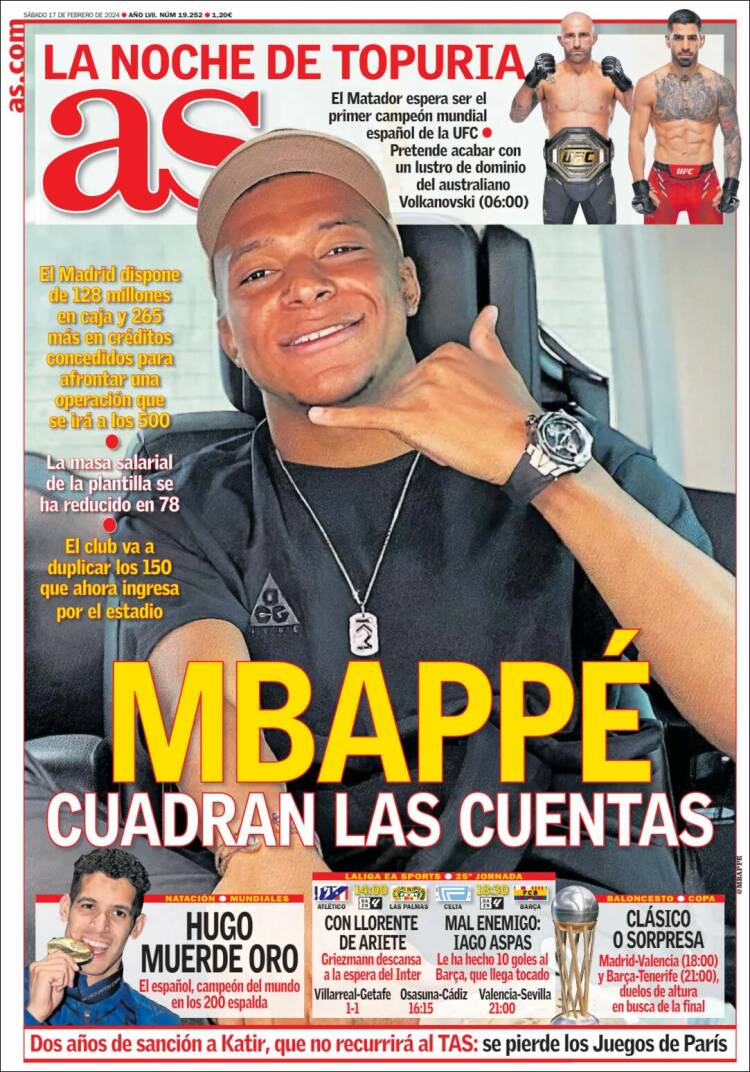 Portadas Deportivas Sábado 17/2/2024