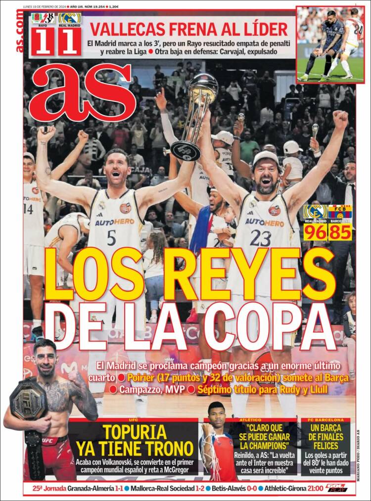 Portadas Deportivas Lunes 19/2/2024 Portadas Deportivas Lunes 19/2/2024