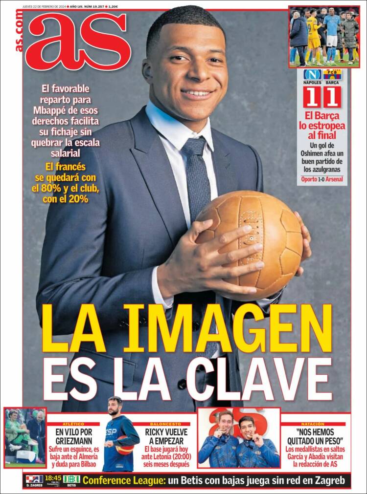 Portadas Deportivas Jueves 22/2/2024 Portadas Deportivas Jueves 22/2/2024