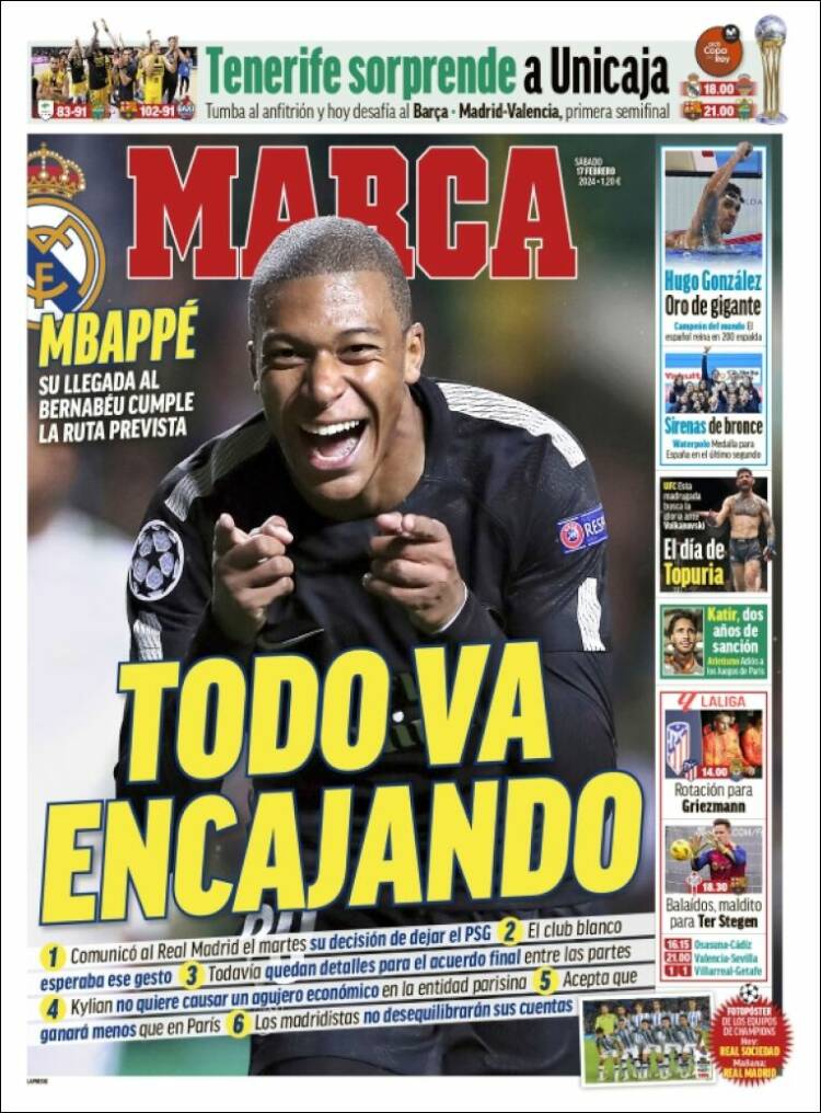 Portadas Deportivas Sábado 17/2/2024