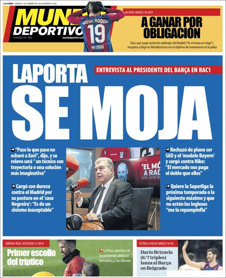 Portadas Deportivas Sábado 3/2/2024 