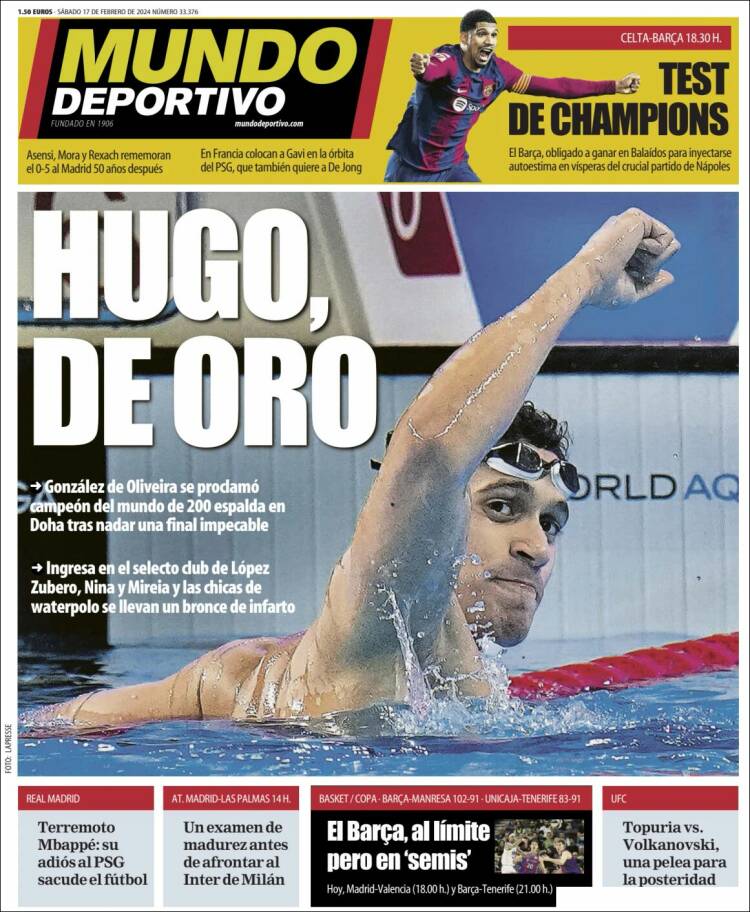 Portadas Deportivas Sábado 17/2/2024