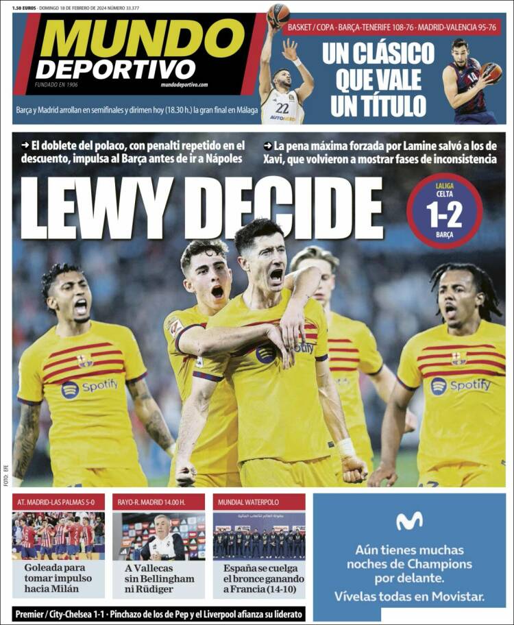 Portadas Deportivas Domingo 18/2/2024 Portadas Deportivas Domingo 18/2/2024