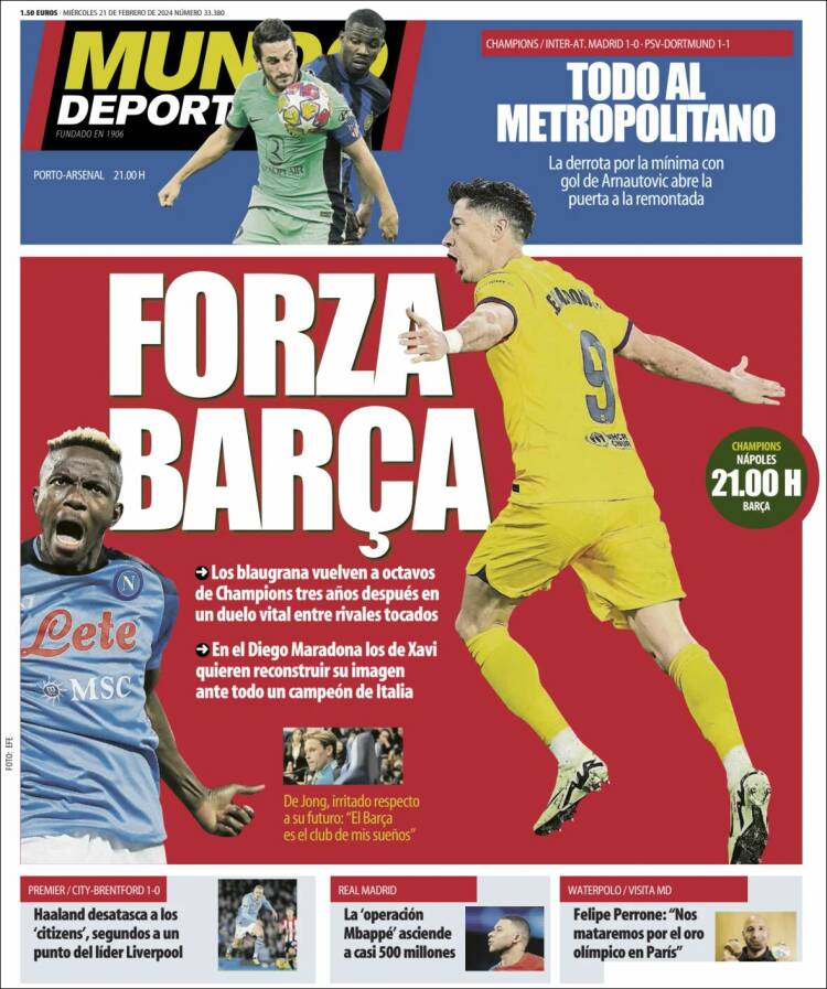 Portadas Deportivas Miércoles 21/2/2024 Portadas Deportivas Miércoles 21/2/2024