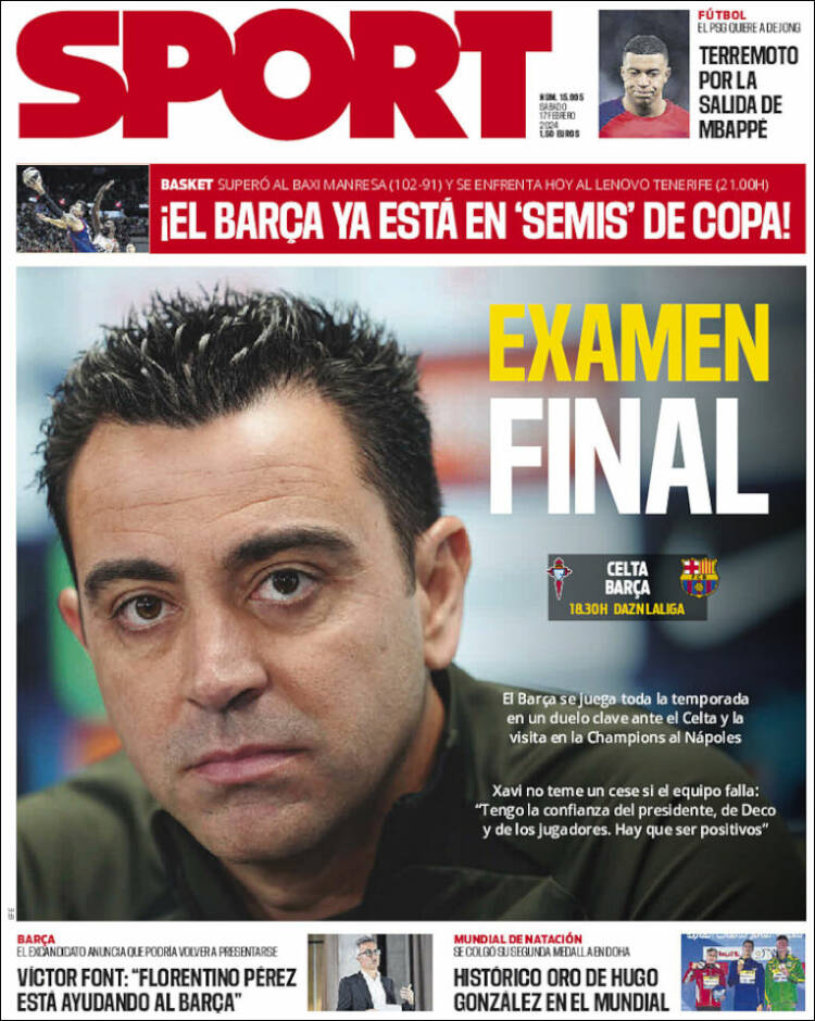 Portadas Deportivas Sábado 17/2/2024
