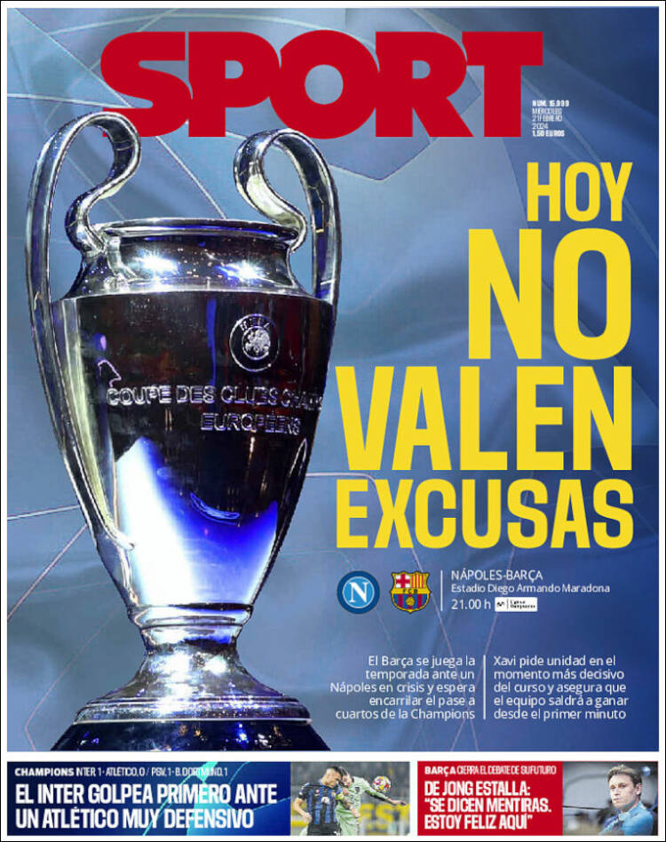 Portadas Deportivas Miércoles 21/2/2024 Portadas Deportivas Miércoles 21/2/2024