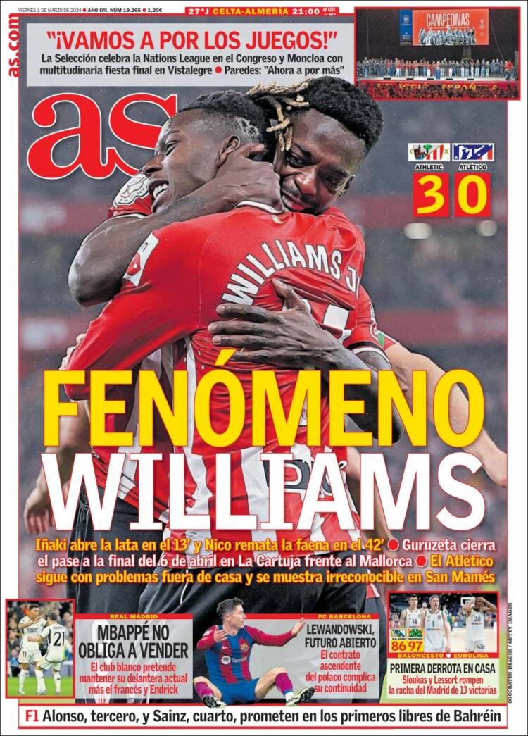 Portadas Deportivas Viernes 1/3/2024 Portadas Deportivas Viernes 1/3/2024