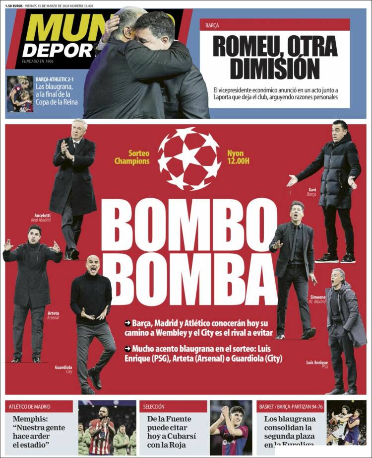 Portadas Deportivas Viernes 15/3/2024