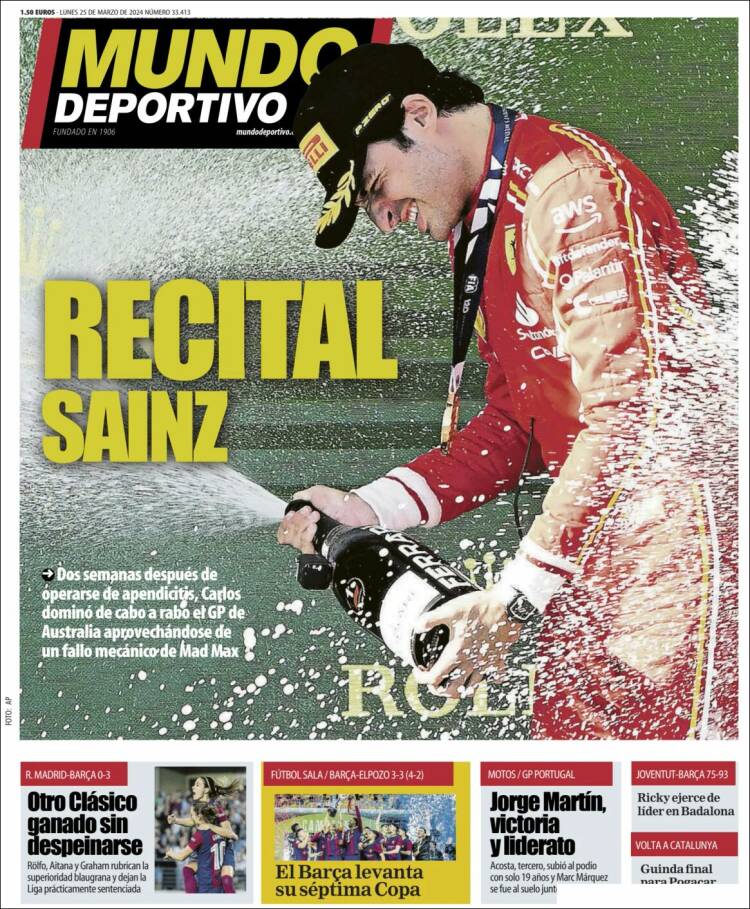 Portadas Deportivas Lunes 25/3/2024
