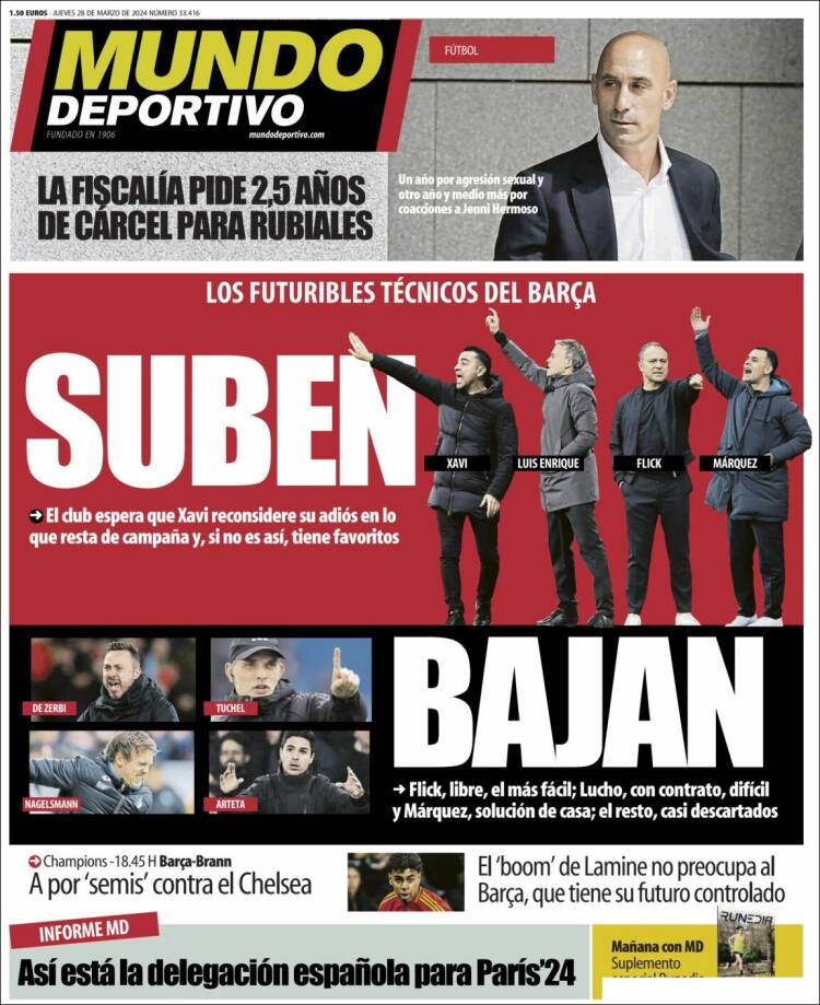 Portadas Deportivas Jueves 28/3/2024 Portadas Deportivas Jueves 28/3/2024
