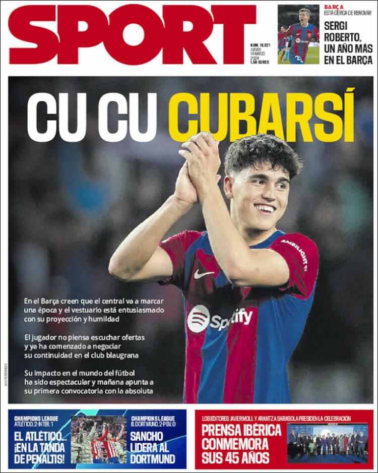 Portadas Deportivas Jueves 14/3/2024