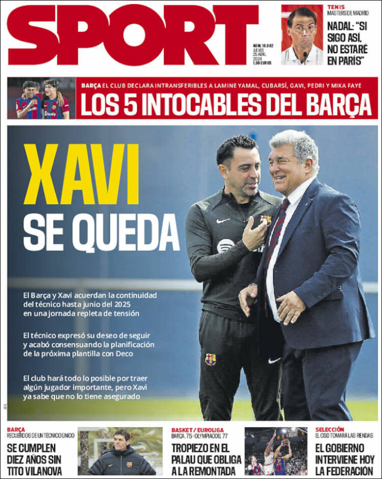 Portadas Deportivas Jueves 25/4/2024 