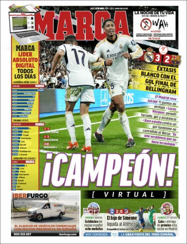 Portadas Deportivas Lunes 22/4/2024