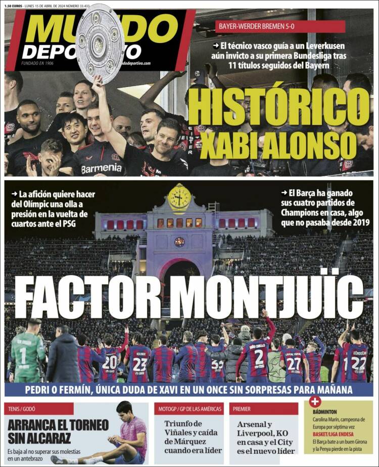 Portadas Deportivas Lunes 15/4/2024 Portadas Deportivas Lunes 15/4/2024