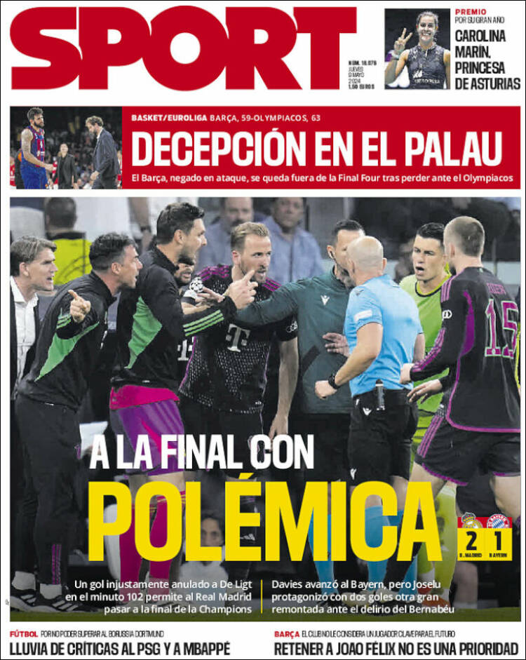 Portadas Deportivas Jueves 9/5/2024 Portadas Deportivas Jueves 9/5/2024
