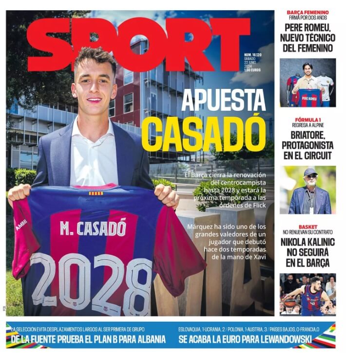 Portadas Deportivas Sábado 22/6/2024 