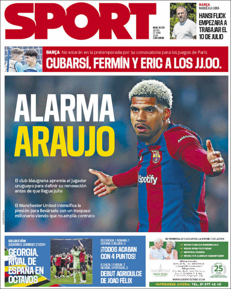 Portadas Deportivas Jueves 27/6/2024 