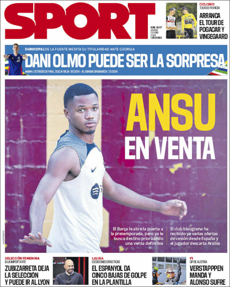 Portadas Deportivas Sábado 29/6/2024