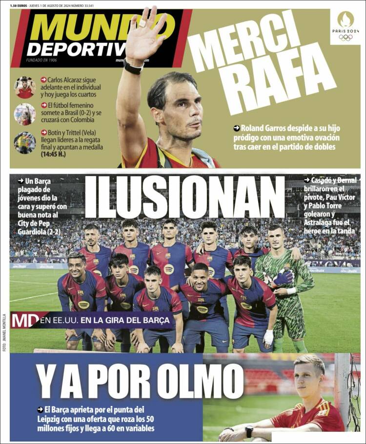 Portadas Deportivas Lunes 1/8/2024 Portadas Deportivas Lunes 1/8/2024